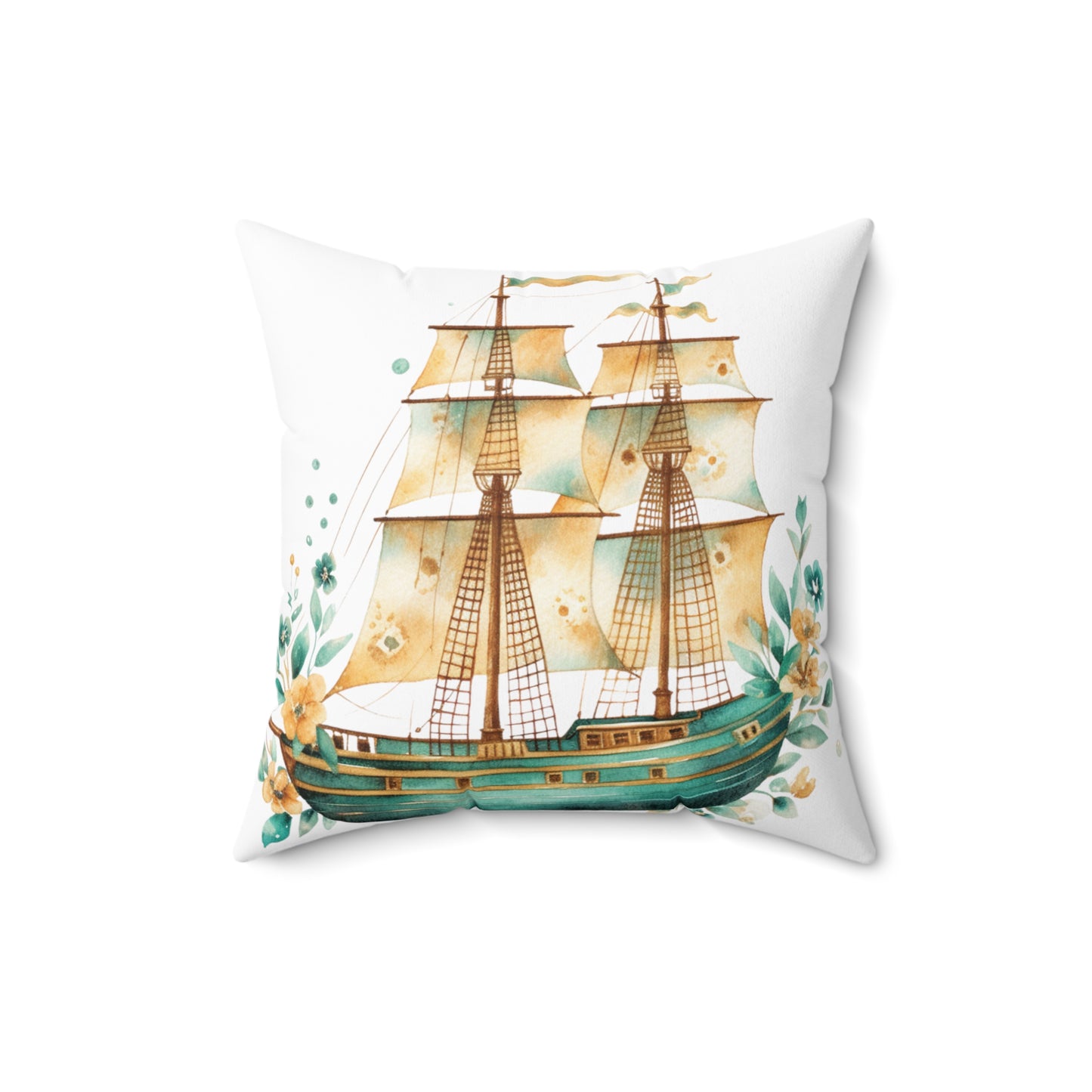 Nautical Polyester Square Cushion, Nautical cushion, White, Ship