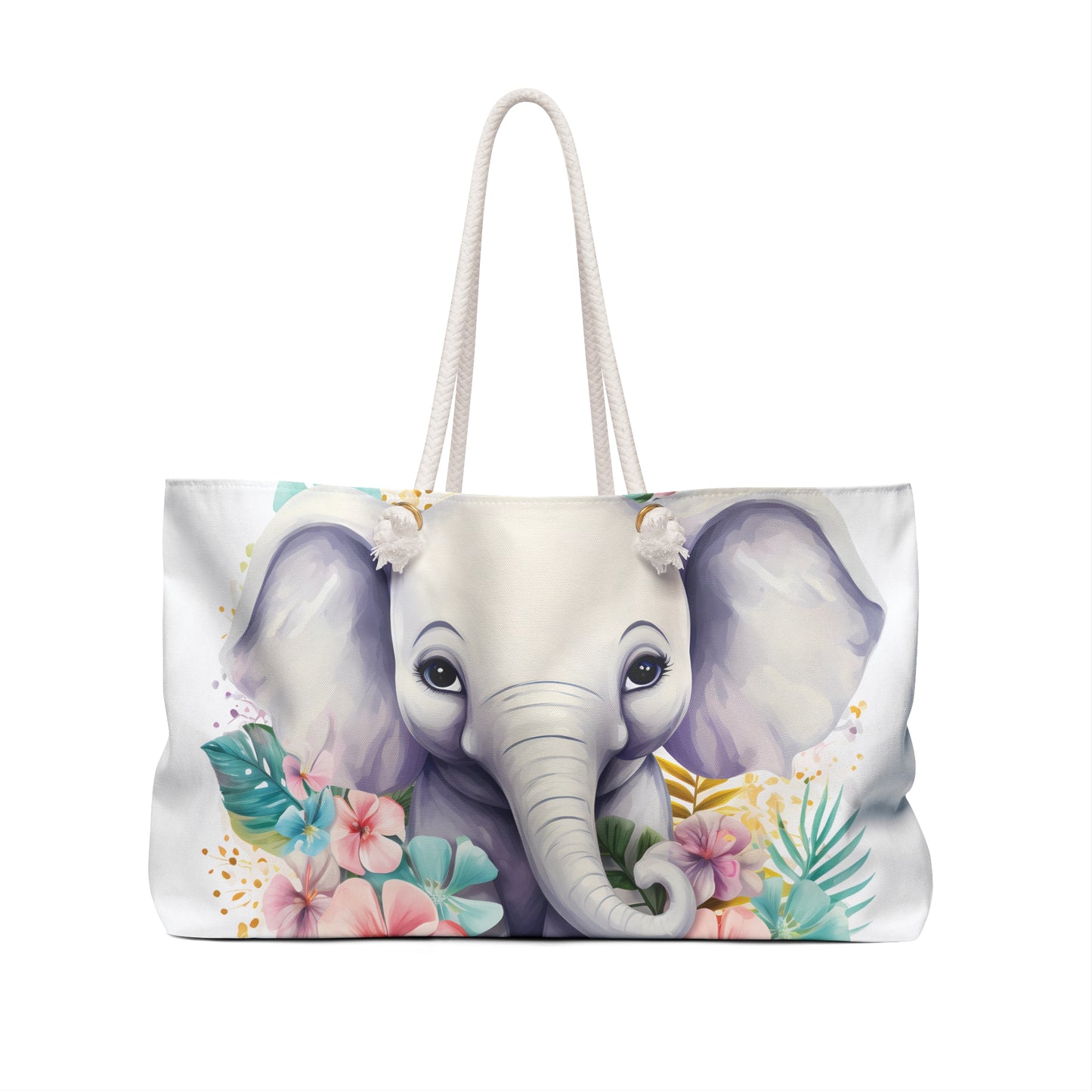 Personalised/Non-Personalised Weekender Bag, Elephant, Large Weekender Bag, Beach Bag, Book Bag