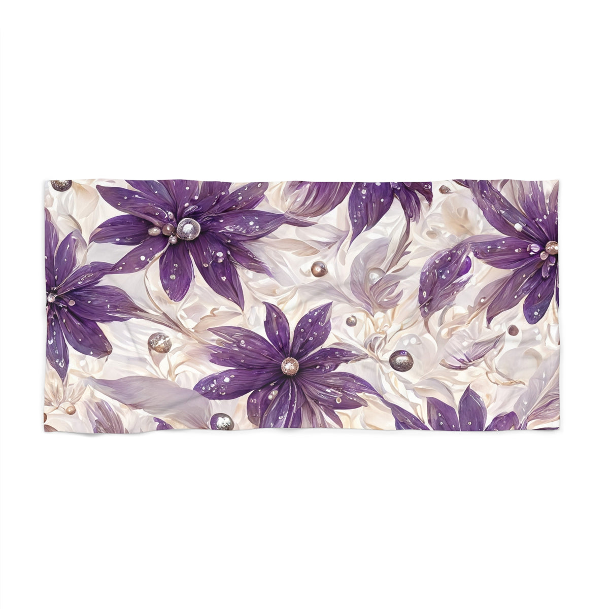 Beach Towel,  Purple Floral, Polycotton Towel, 2 sizes Available