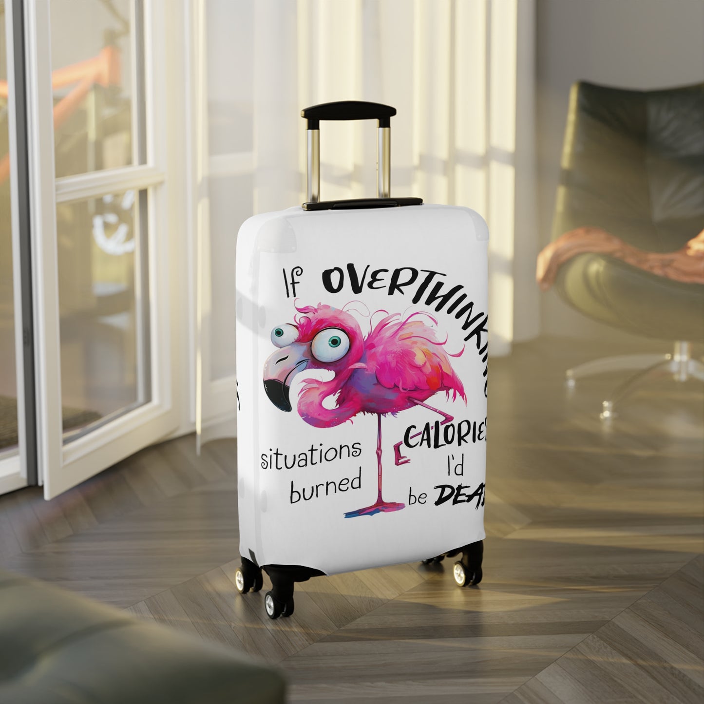 Luggage Cover, Flamingos, If overthinking burned Calories, awd-4021