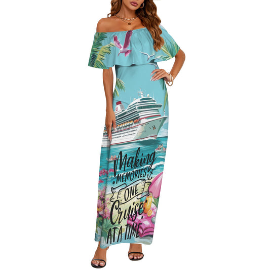 Making memories one cruise at a time-01 Women's Off Shoulder Ruffle Boat Neck Dress (Model D71)