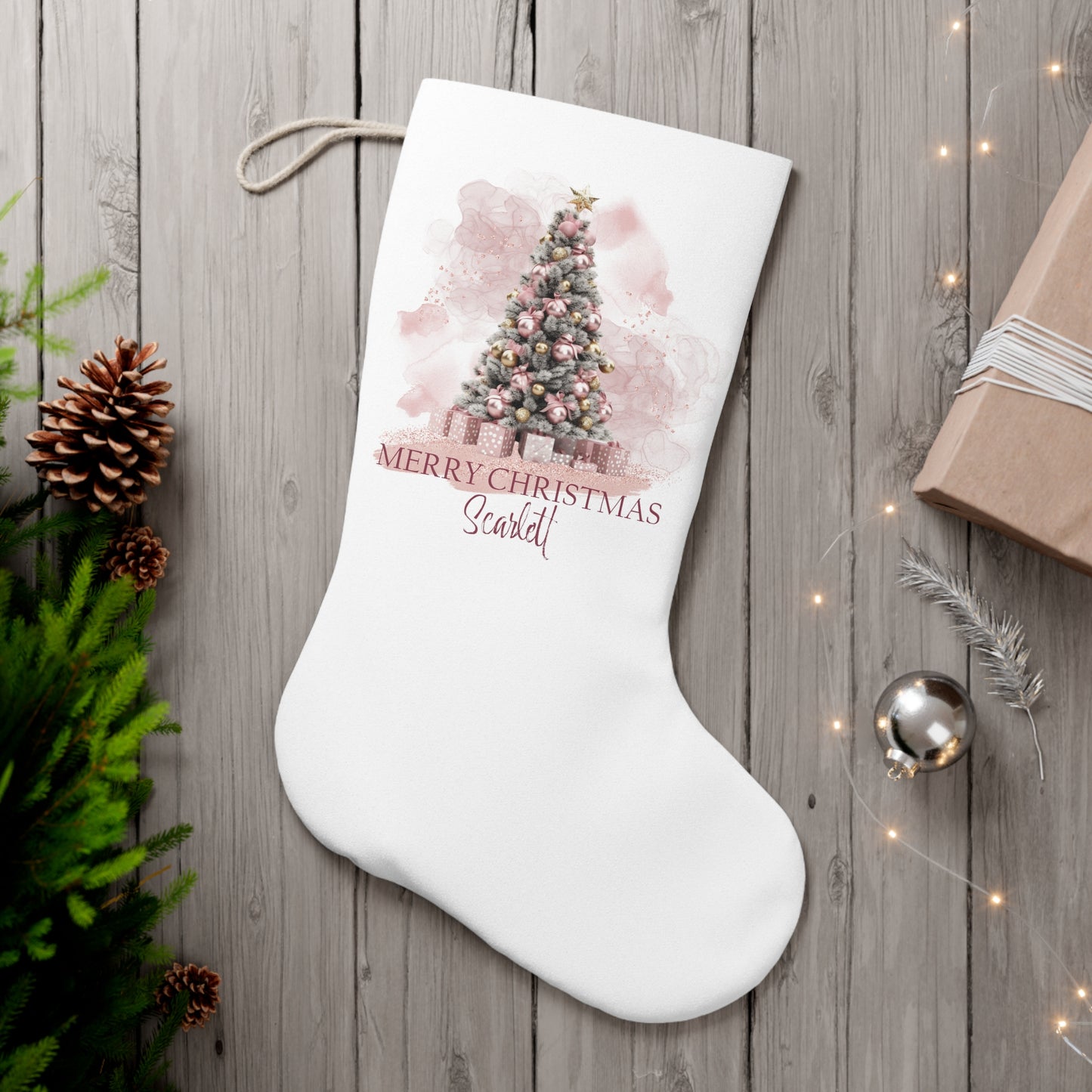 Personalised Santa Stocking, Pink Christmas Christmas Tree