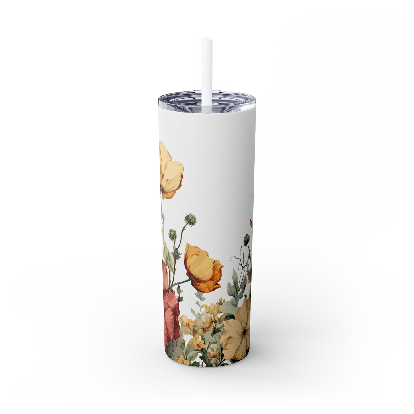 Skinny Tumbler with Straw, 20oz, Floral, awd-313