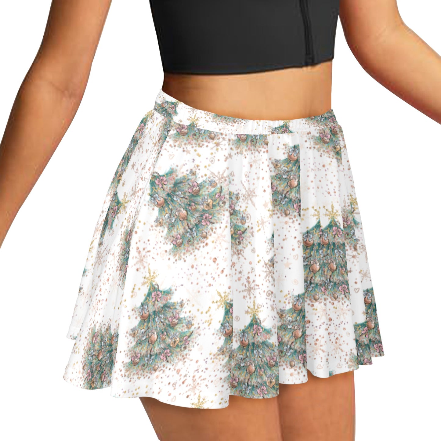 Skater Skirt white Christmas Skater Skirt (Model D69)