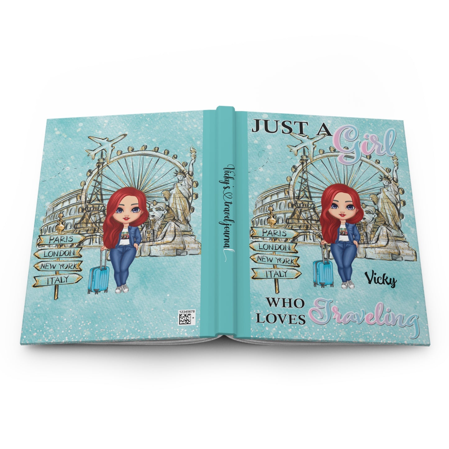 Personalised Hardcover Journal Matte, Just a Girl who loves travelling, Red Hair