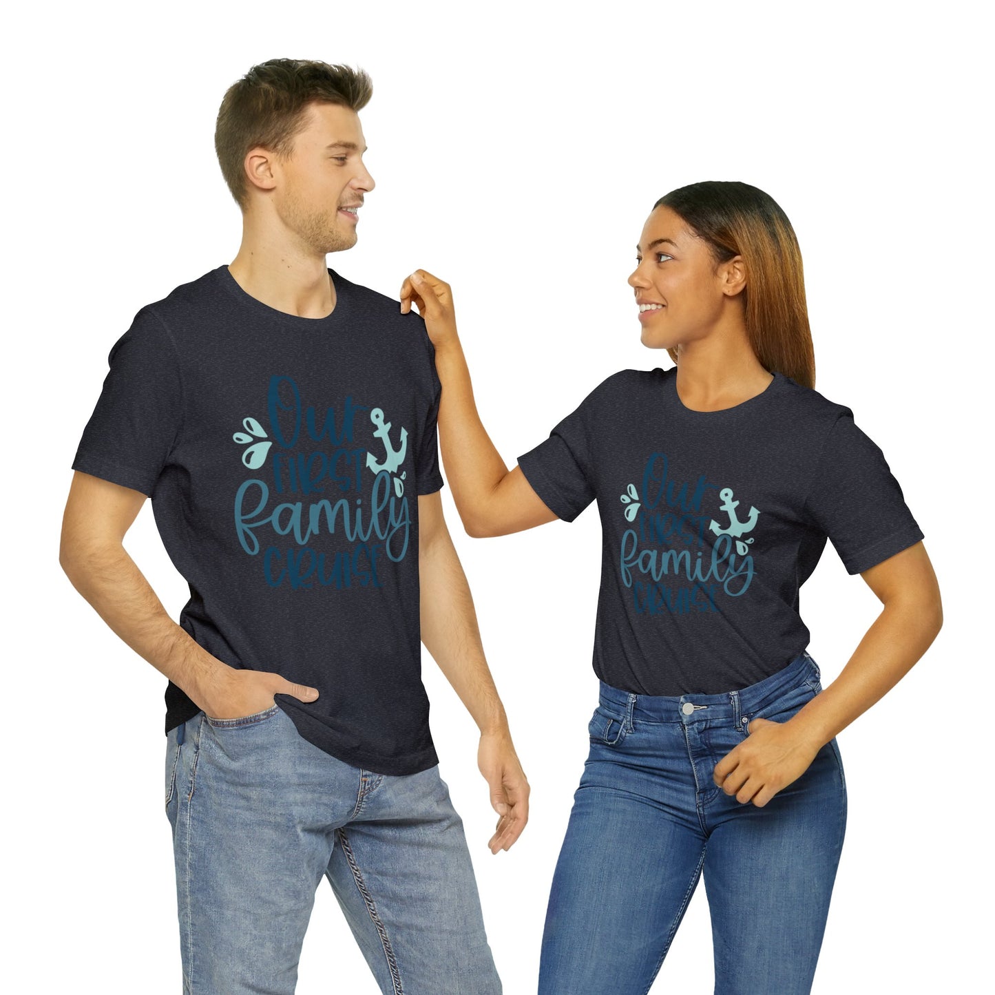 Unisex Adults Jersey Short Sleeve Tee, Cruise Tee, Our First Family Cruise, 100% Cotton, Light Fabric 142 g/m²