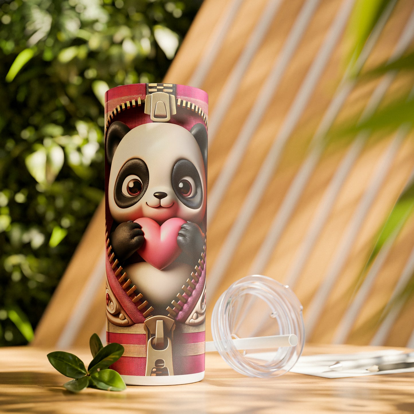 Skinny Tumbler with Straw, 20oz, Panda, Valentines Day