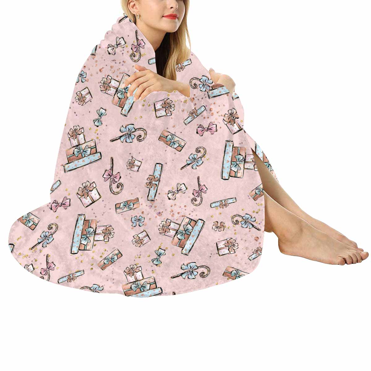 Pink Christmas  Circular Micro Fleece Blanket 60"
