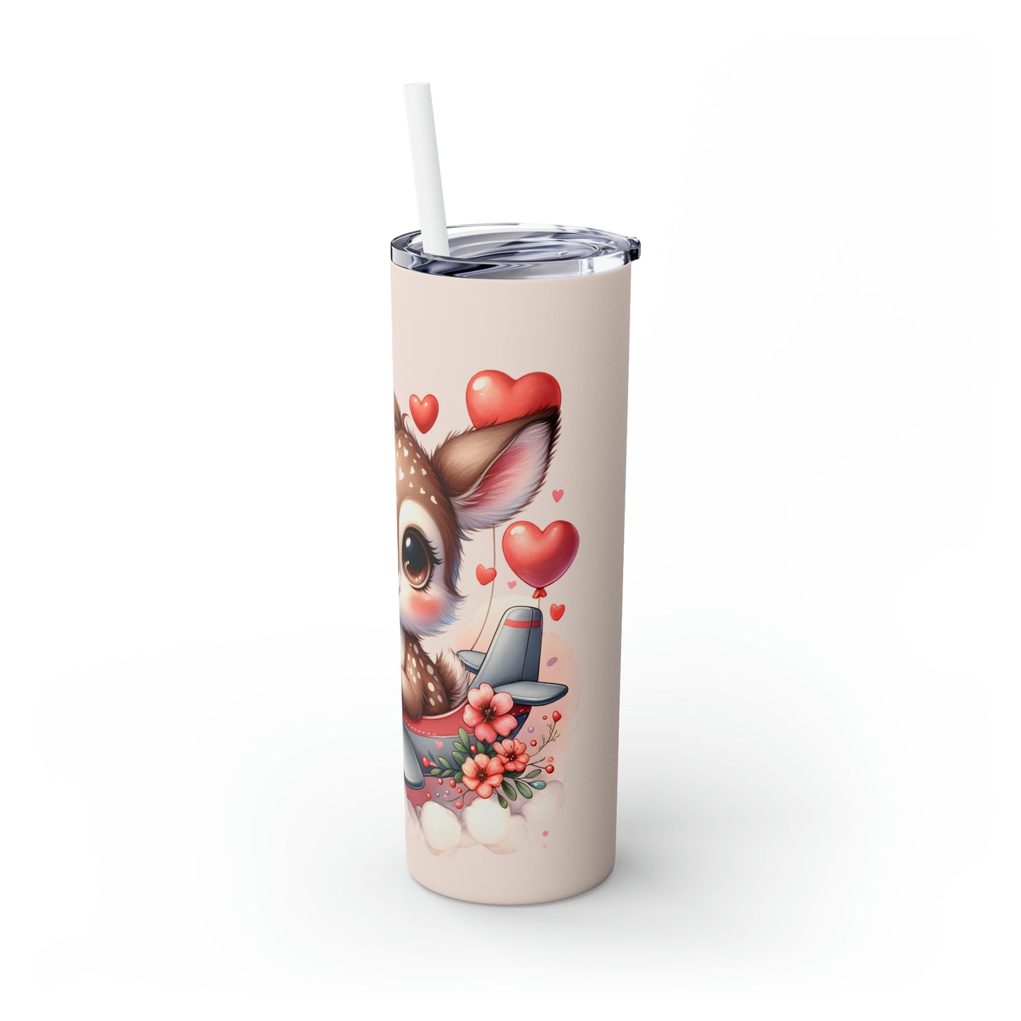 Skinny Tumbler with Straw, 20oz Deer flying Plane