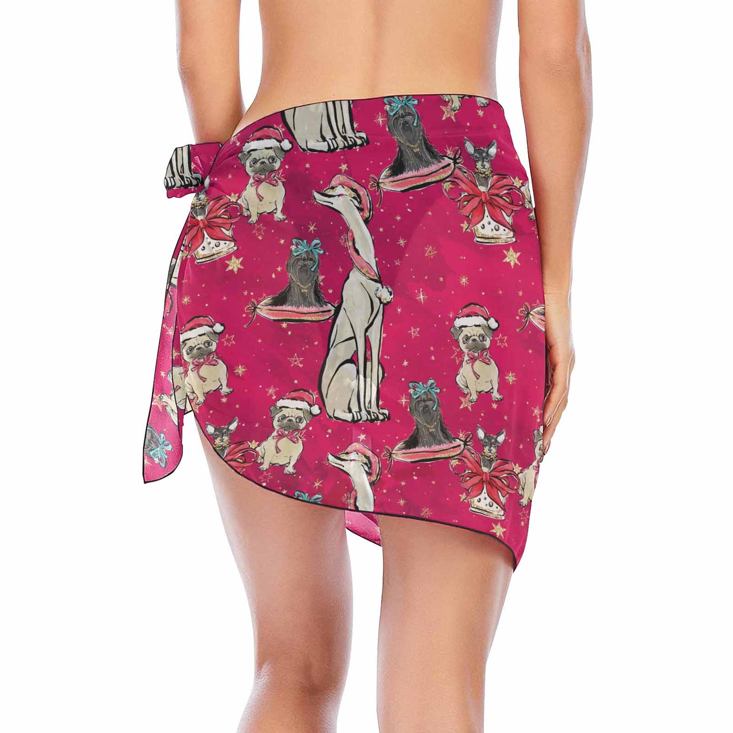 Doggie Christmas Red  Women's Beach Sarong Wrap