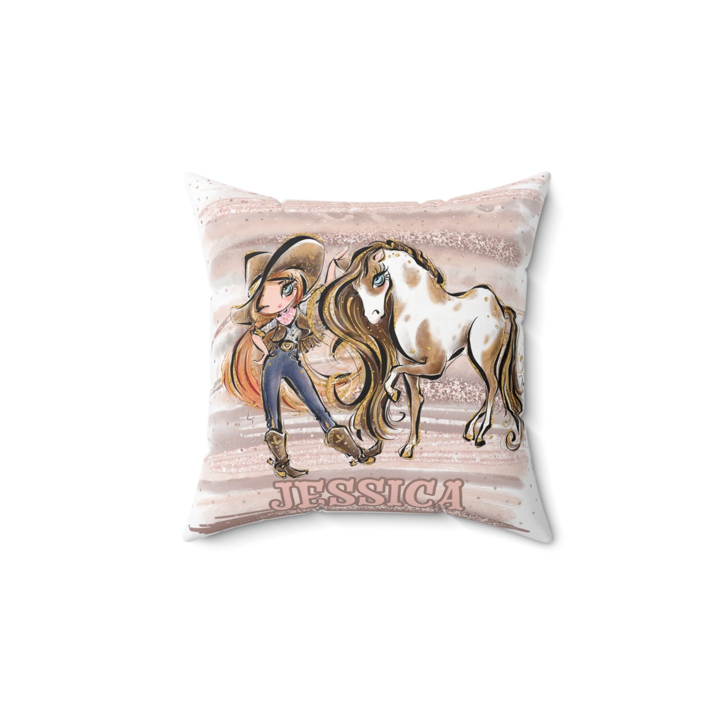 Personalised Cowgirl and Horse Cushion,  Red Hair, Blue Eyes, Polyester Square Cushion, Christmas cushion