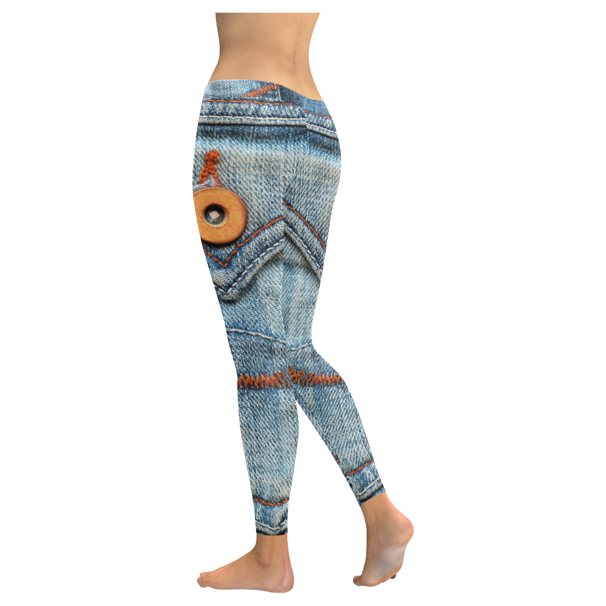 print jeans pocket Women's Low Rise Leggings (Invisible Stitch)