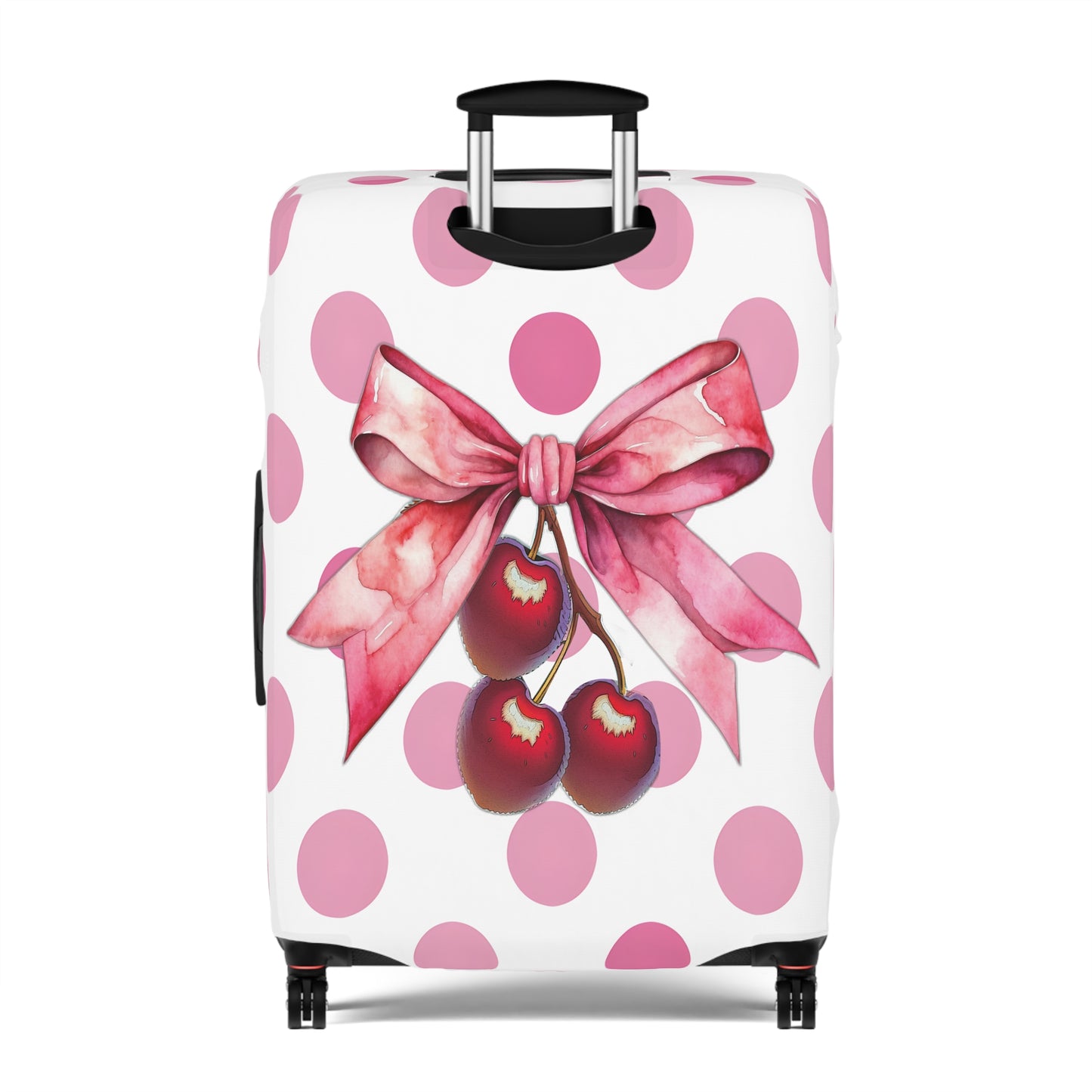 Luggage Cover, Rockabilly, Coquette, Pink Polka Dots, Cherries and Ribbon, awd-2502