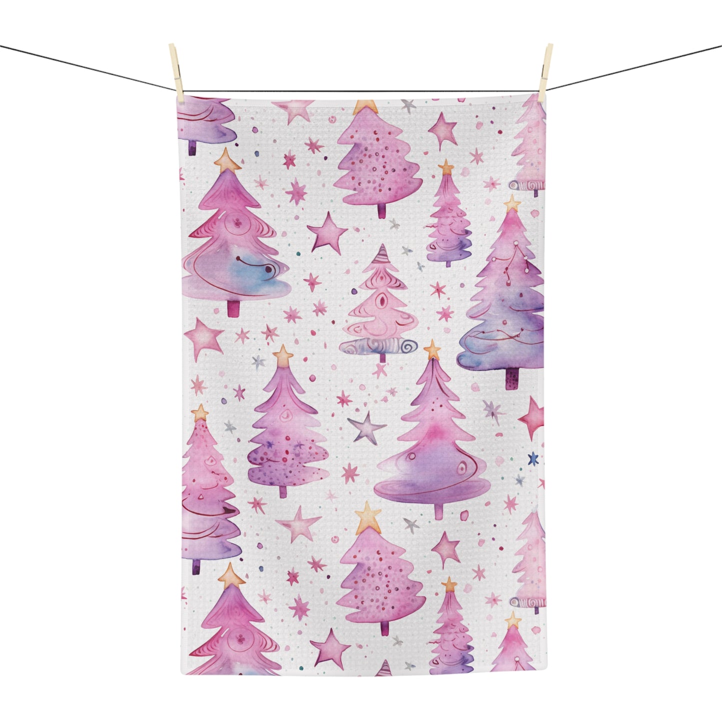 Microfiber Tea Towel, Pink Christmas Trees