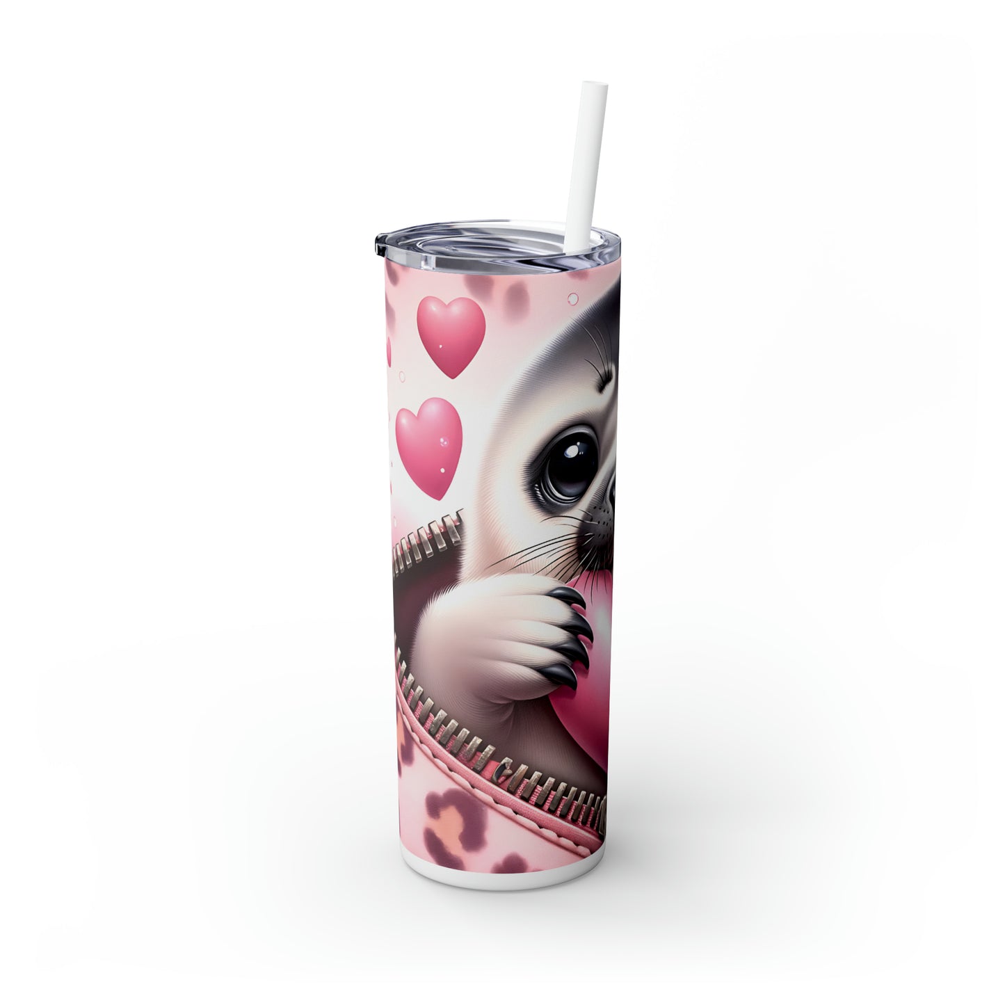 Skinny Tumbler with Straw, 20oz, Seal, Valentines Day