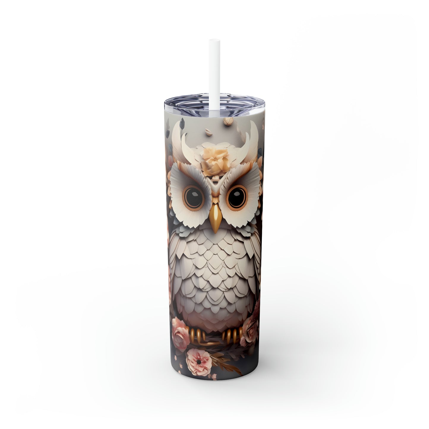 Skinny Tumbler with Straw, 20oz, Owl