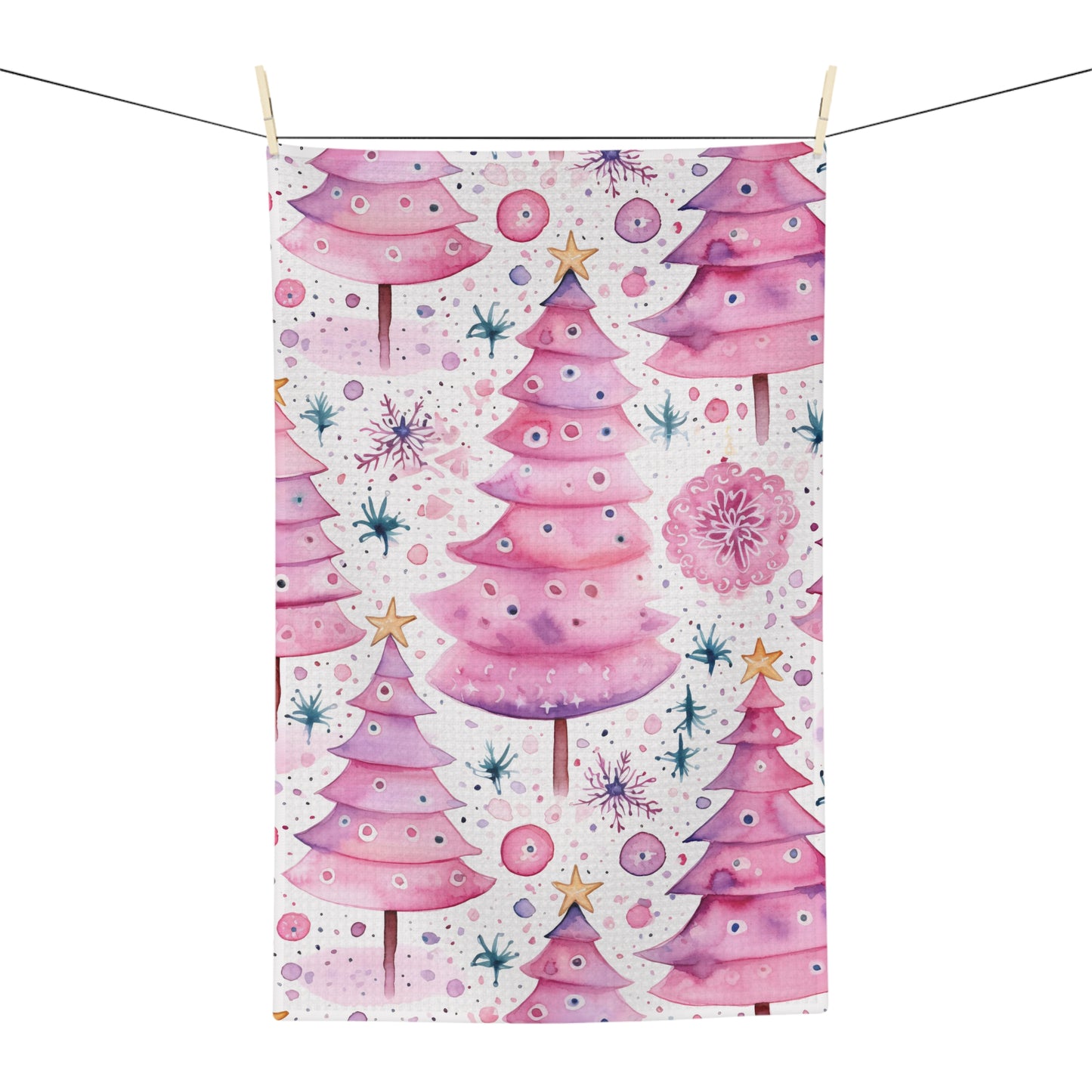 Microfiber Tea Towel, Pink Christmas Trees