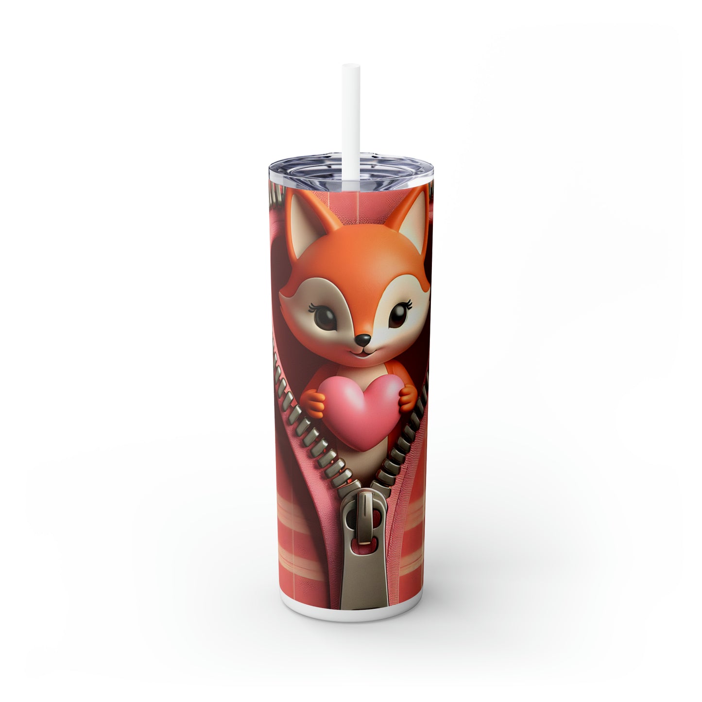 Skinny Tumbler with Straw, 20oz, Fox, Valentines Day, awd-947