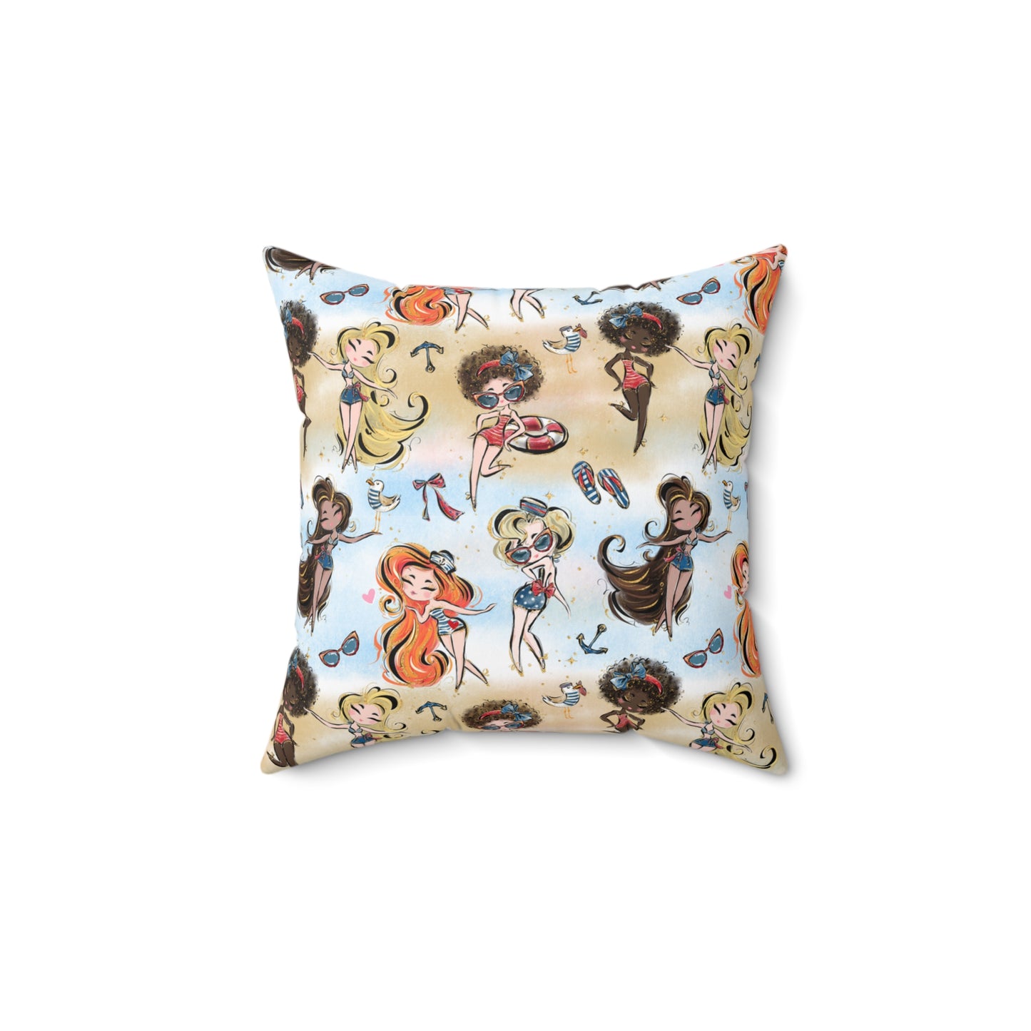 Spun Polyester Square Pillow, Beach Party Cushion