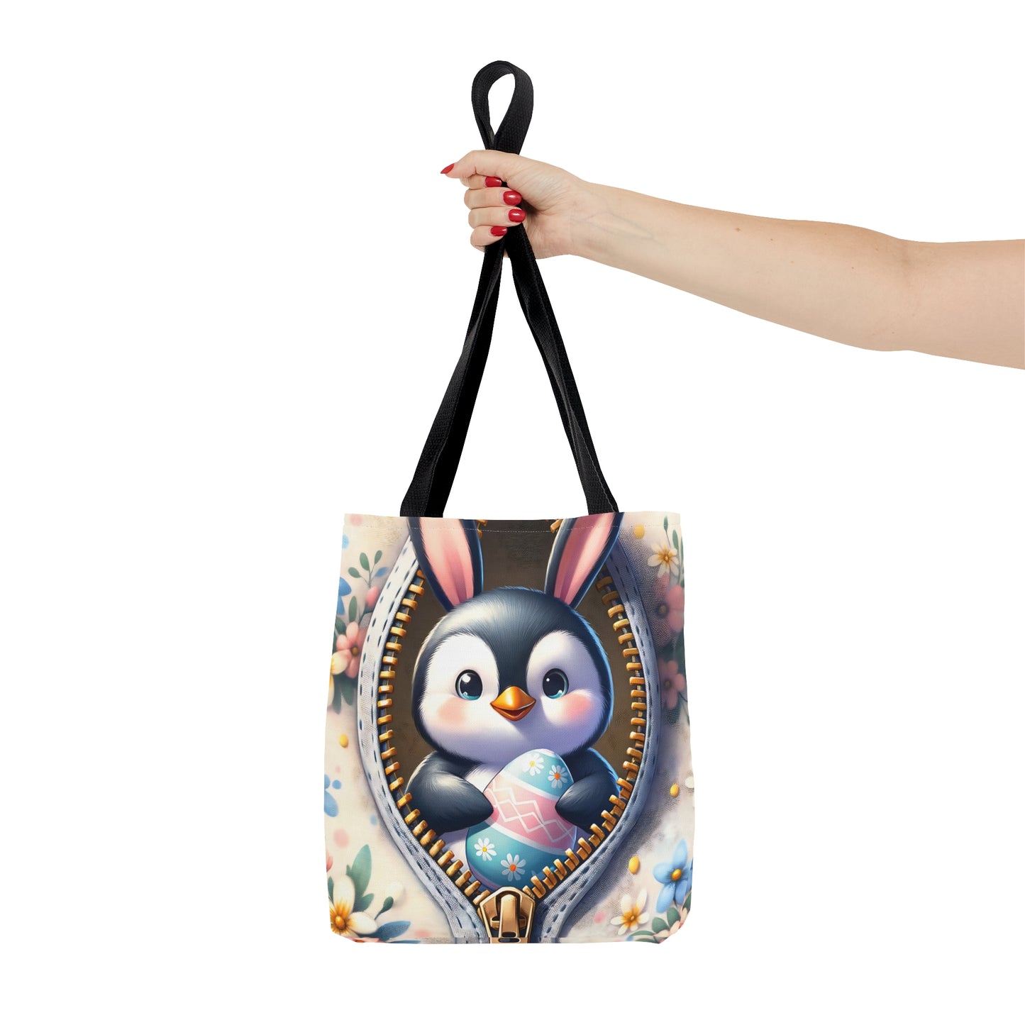 Tote Bag, Easter, Cute Penguin with Bunny Ears, Personalised/Non-Personalised Tote bag