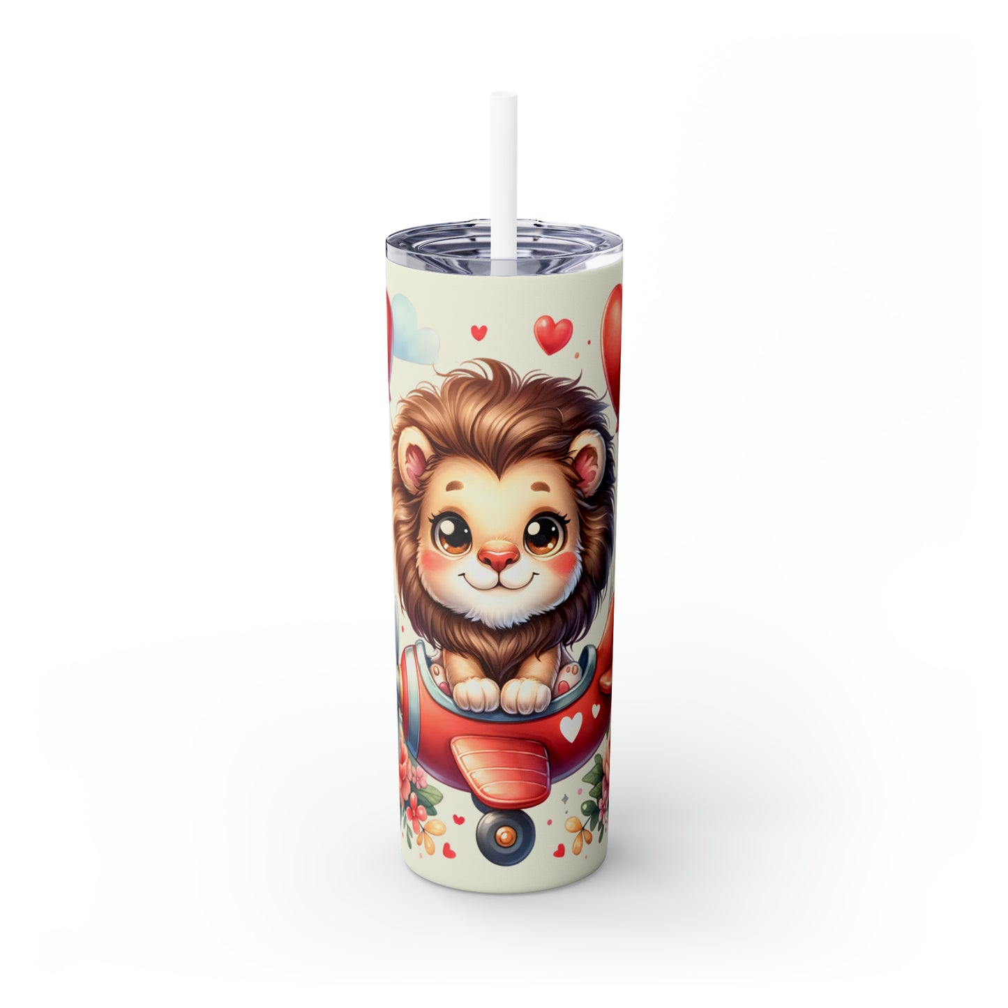 Skinny Tumbler with Straw, 20oz Lion flying Plane