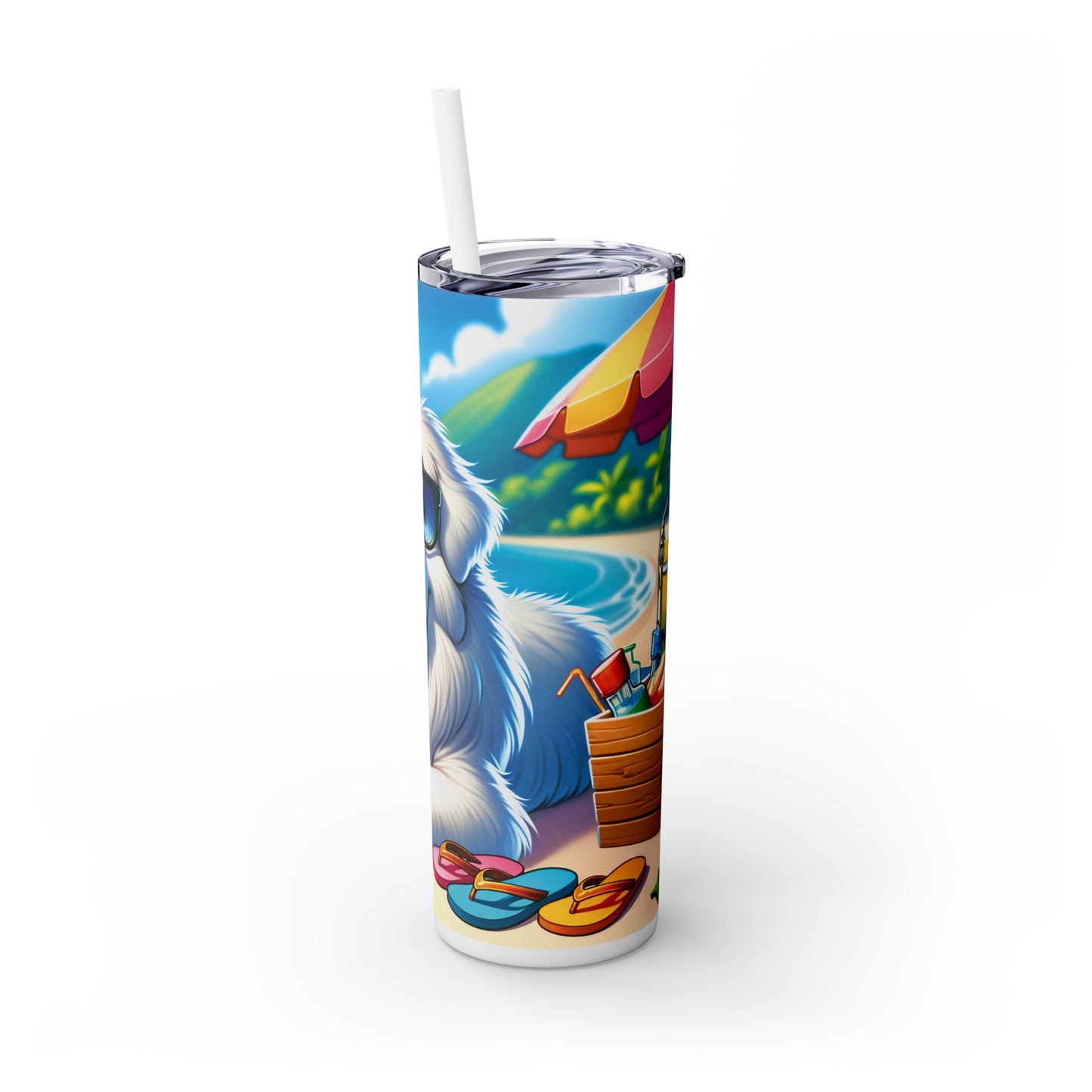 Skinny Tumbler with Straw, 20oz, Dog on Beach, Great Pyrenees, awd-1214