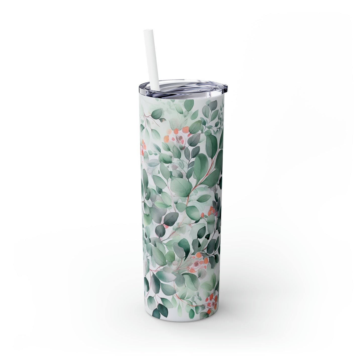 Skinny Tumbler with Straw, 20oz, Eucalyptus Leaves, awd-344