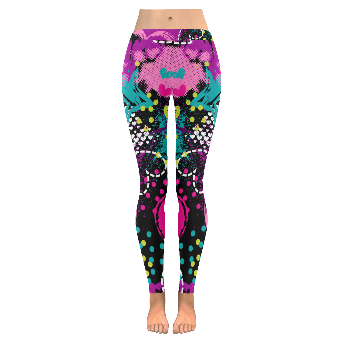 Abstract Heart Seamless Pattern Women's Low Rise Leggings (Invisible Stitch)