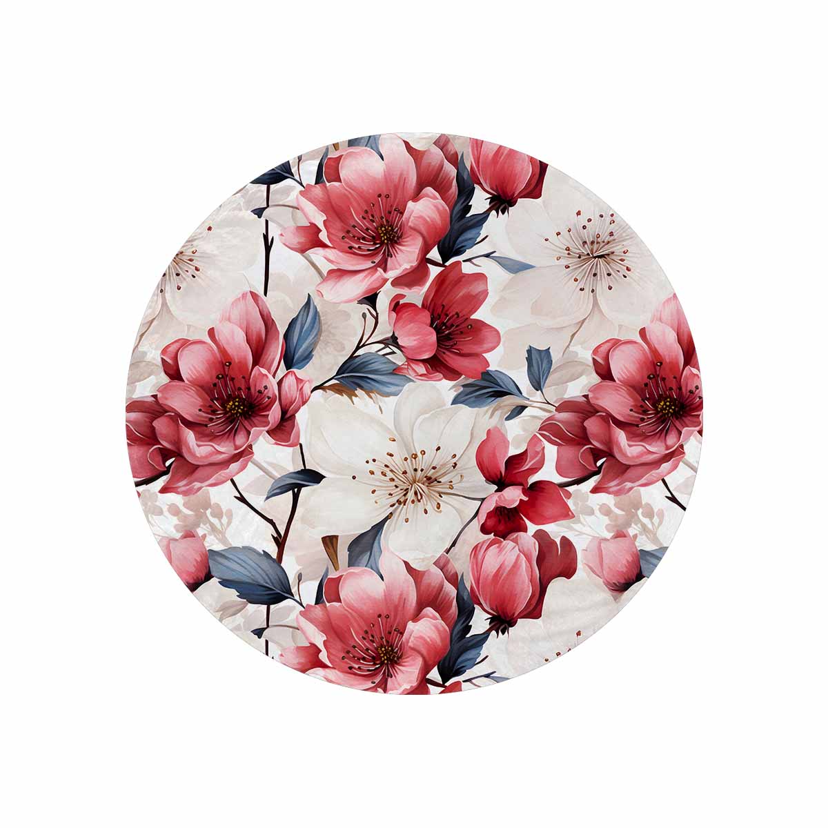 Pink Floral  Circular Micro Fleece Blanket 47"
