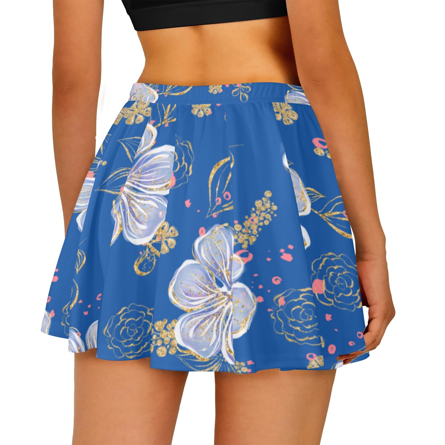 Skater Skirt Blue Floral Skater Skirt (Model D69)