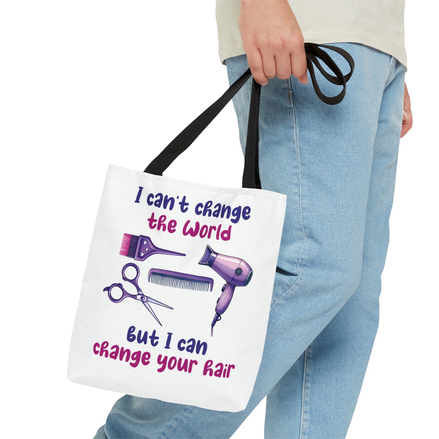 Tote Bag, Hairdresser, I can't change the world but I can change your hair, Personalised/Non-Personalised Tote bag