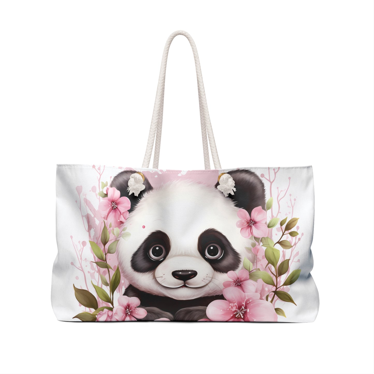 Personalised/Non-Personalised Weekender Bag, Panda, Large Weekender Bag, Beach Bag, Book Bag