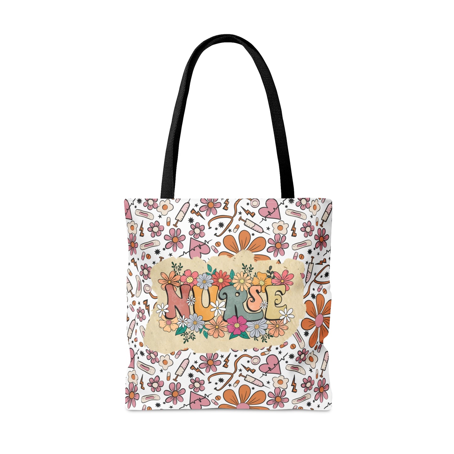 Tote Bag, Retro flowers Nurse bag, Medical Background, Retro Floral Tote Bag Nurse Tote Bag