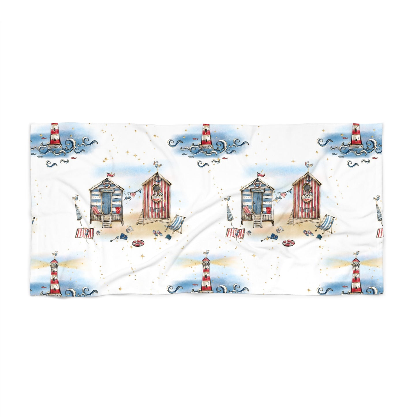 Beach Towel, Beach Huts, Polycotton Towel, 2 sizes Available