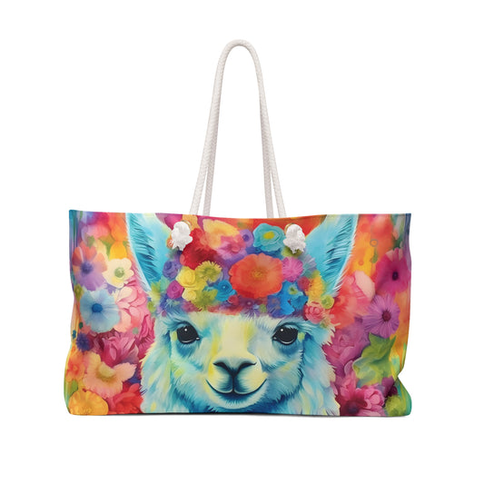 Personalised/Non-Personalised Weekender Bag, Llama, Large Weekender Bag, Beach Bag, Book Bag