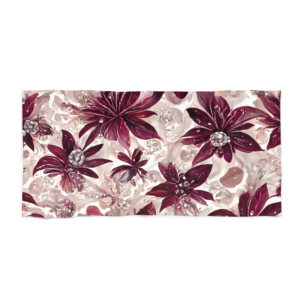 Beach Towel,  Burgandy Floral, Polycotton Towel, 2 sizes Available