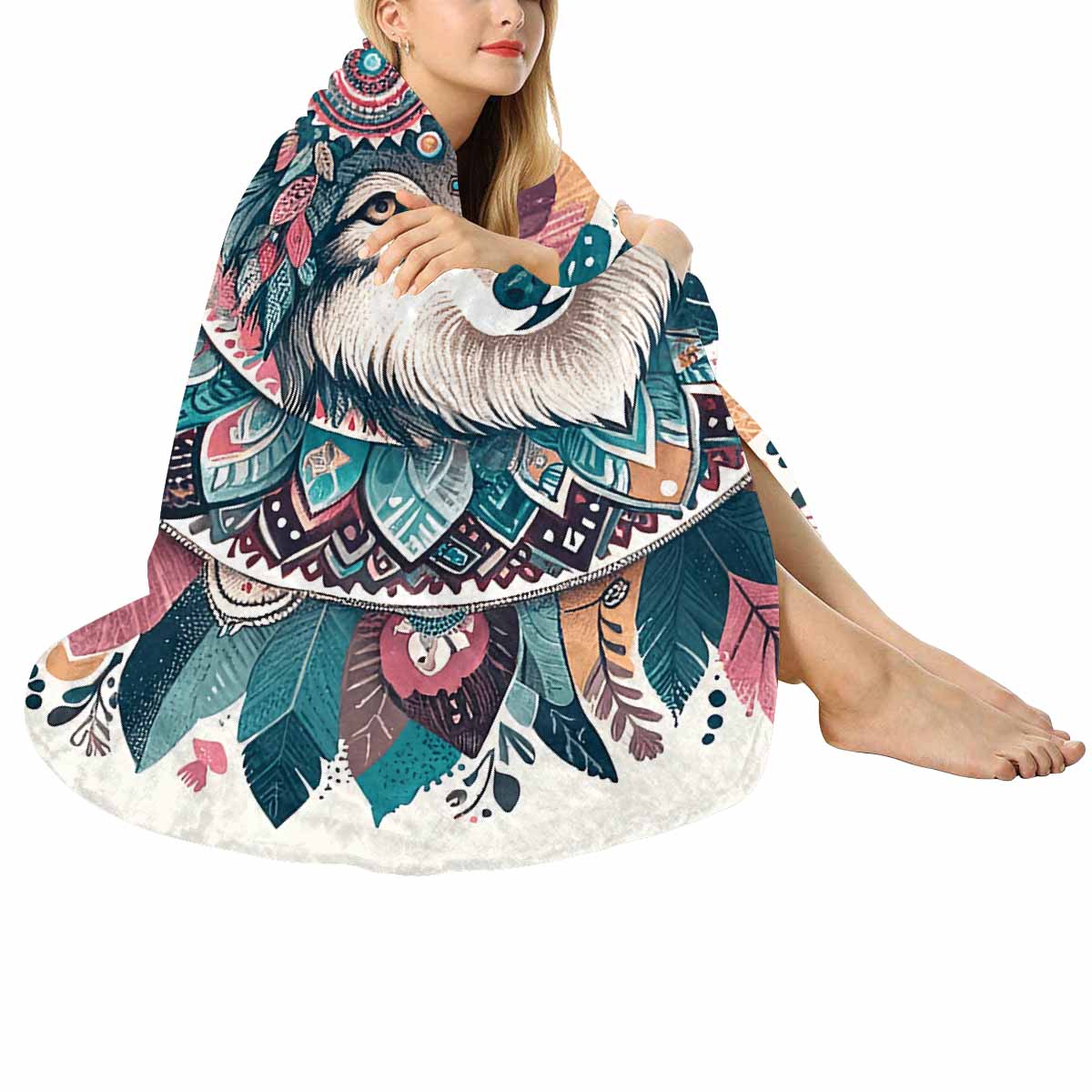 Mandella_Wolf_Awd35139_39  Circular Micro Fleece Blanket 47"