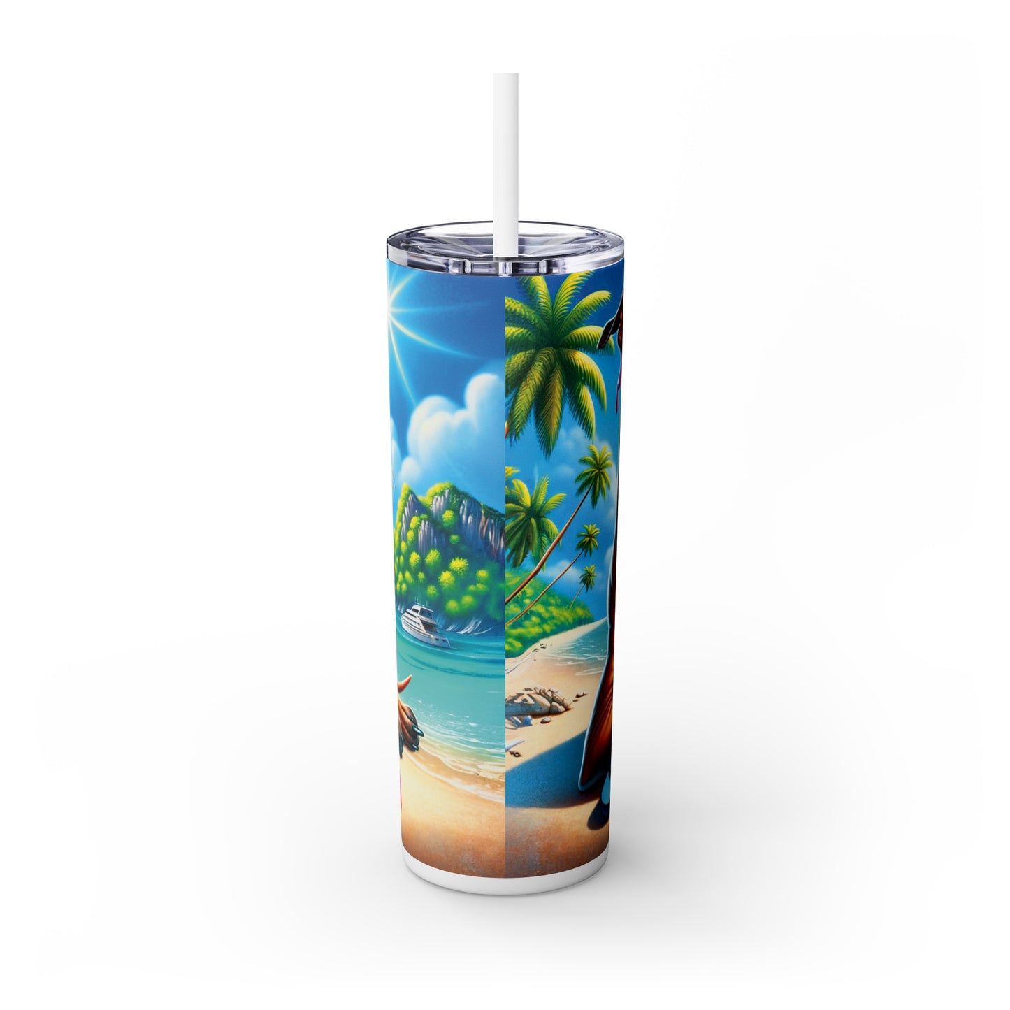 Skinny Tumbler with Straw, 20oz, Dog on Beach, Thai Ridgeback, awd-1248