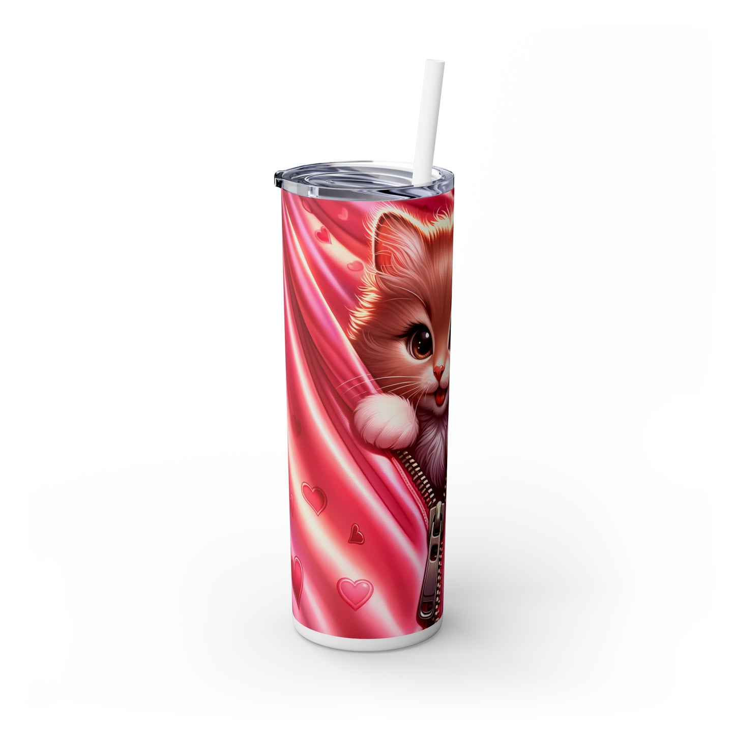 Skinny Tumbler with Straw, 20oz, Cat, Valentines Day, awd-926