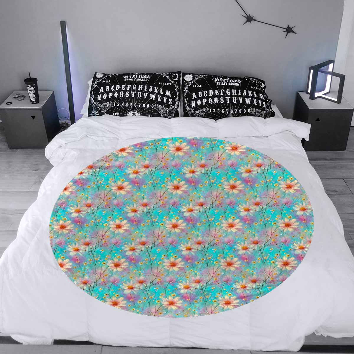 Green Floral  Circular Micro Fleece Blanket 47"