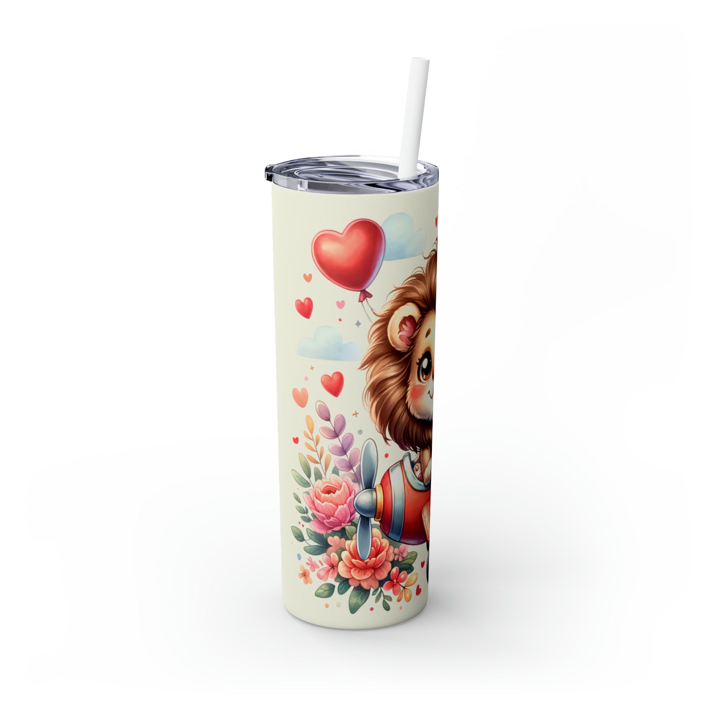 Skinny Tumbler with Straw, 20oz Lion flying Plane