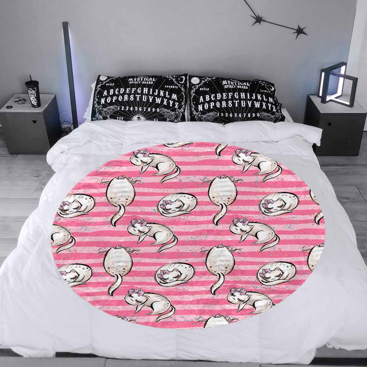 Pink Cats  Circular Micro Fleece Blanket 60"
