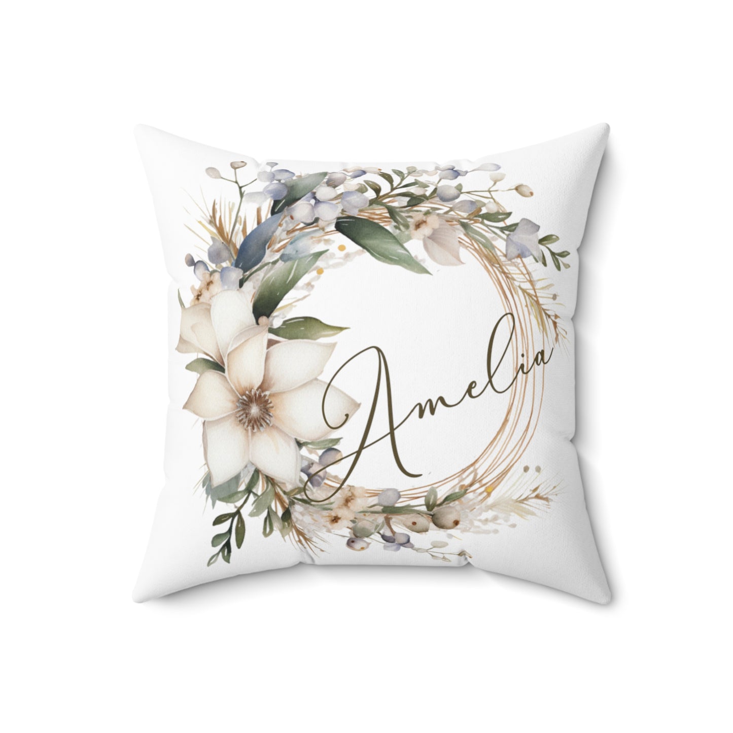 Personalised Boho Wreath Cushion, Polyester Square Cushion, Christmas cushion