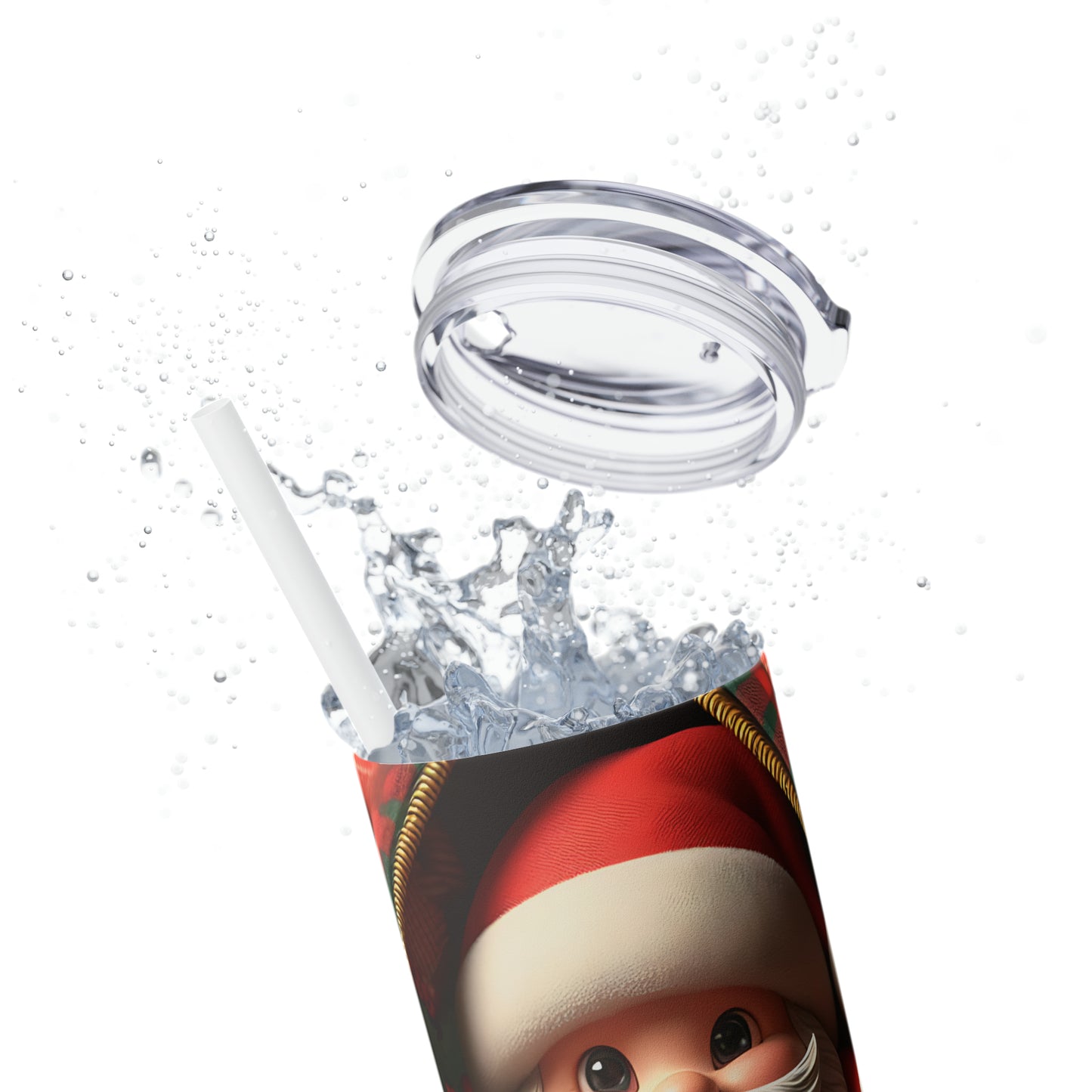 Skinny Tumbler with Straw, 20oz, Santa