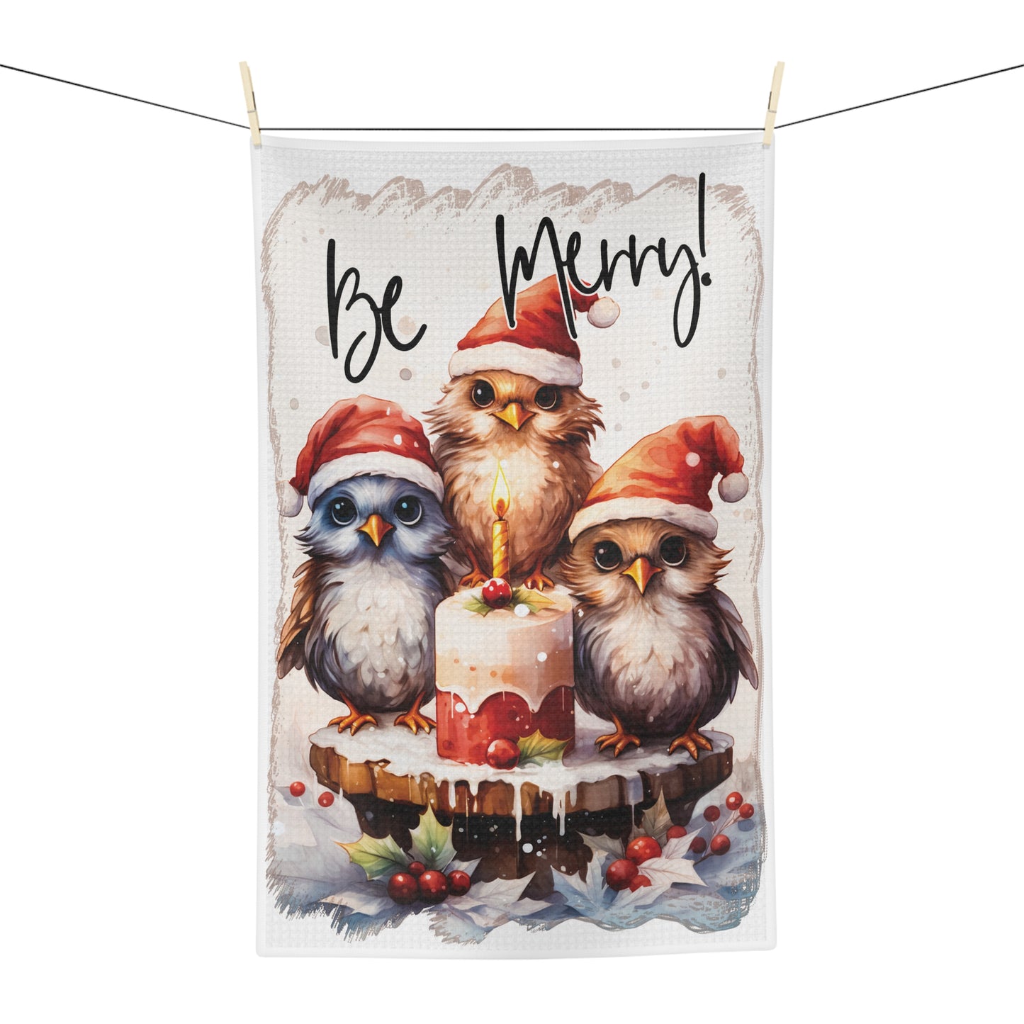 Microfiber Tea Towel, Be Merry Christmas Birds