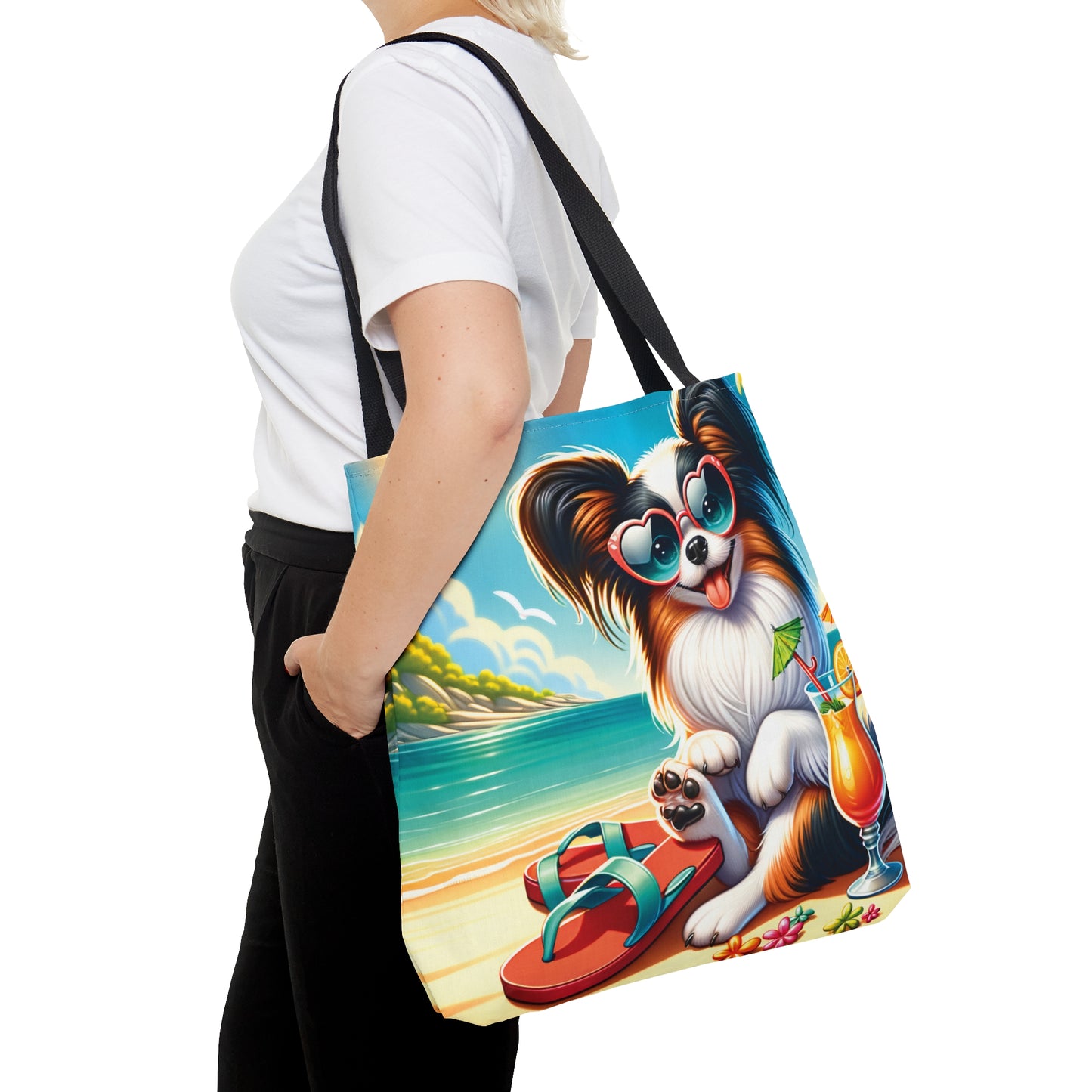 Tote Bag, Dog on Beach, Old Papillon, Tote bag,  awd-1229