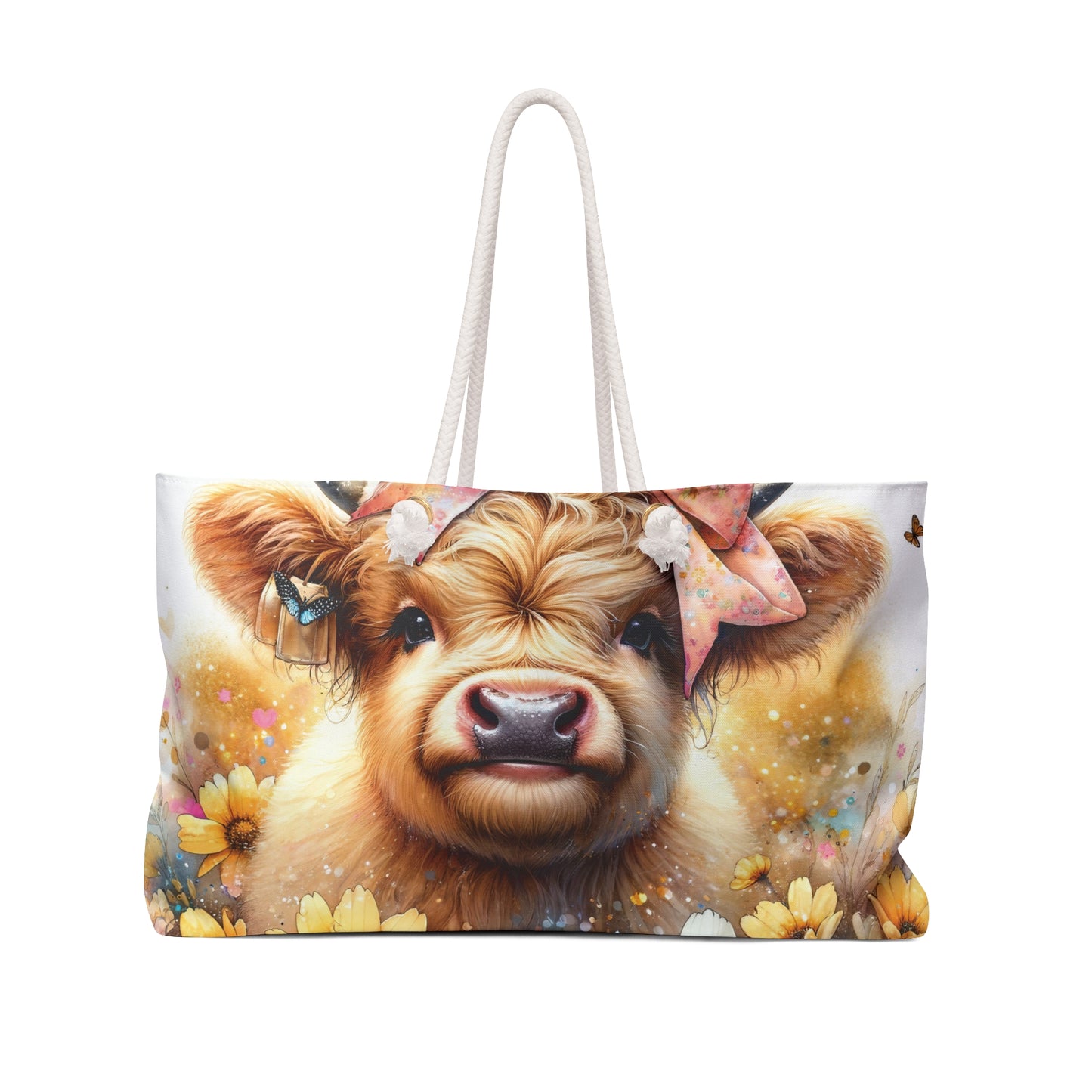 Personalised/Non-Personalised Weekender Bag, Highland Cow, Large Weekender Bag, Beach Bag, Book Bag