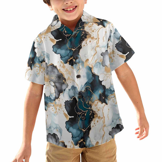 Black Ink Floral  Little Boys Hawaiian Shirt