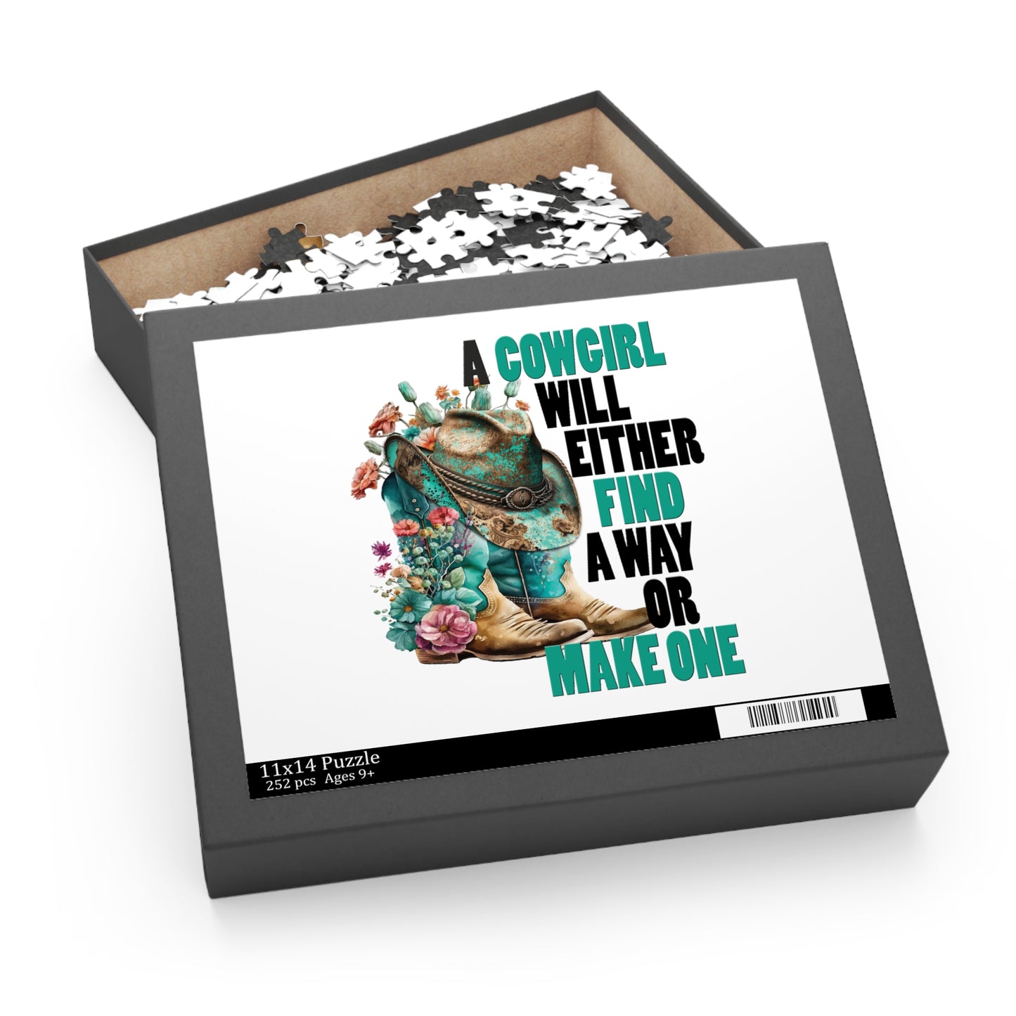 Personalised/Non-Personalised Puzzle, Country Boots, A Cowgirl will either find away or make one (120, 252, 500-Piece)