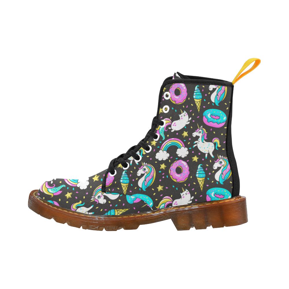 Seamless Pattern with Unicorns Donuts Rainbow Martin Boots For Women Model 1203H